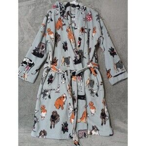 Vera Bradley Women's Fleece Robe "Dog Show" Print Gray, XL